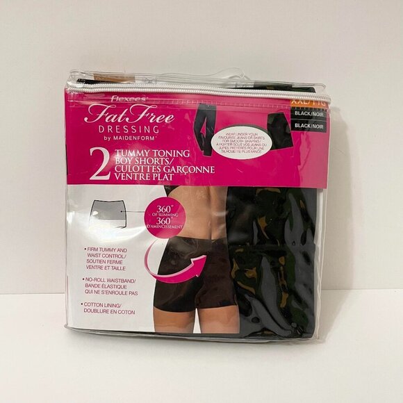 Flexees Fat Free Dressing Maidenform 2 Tummy Toning Boy Shorts XXL Black - Picture 1 of 14
